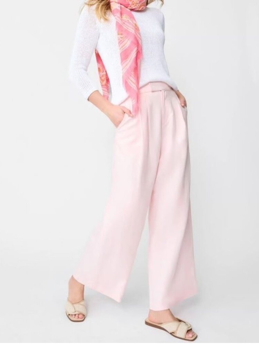 J Mclaughlin Amal Linen-Blend High Rise Wide Leg Pants In Pastel Pink Size 10